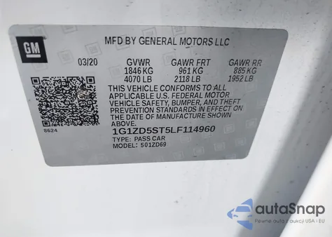 2020 Chevrolet Malibu Fwd Lt из США, поврежденный, VIN 1G1ZD5ST5LF114960